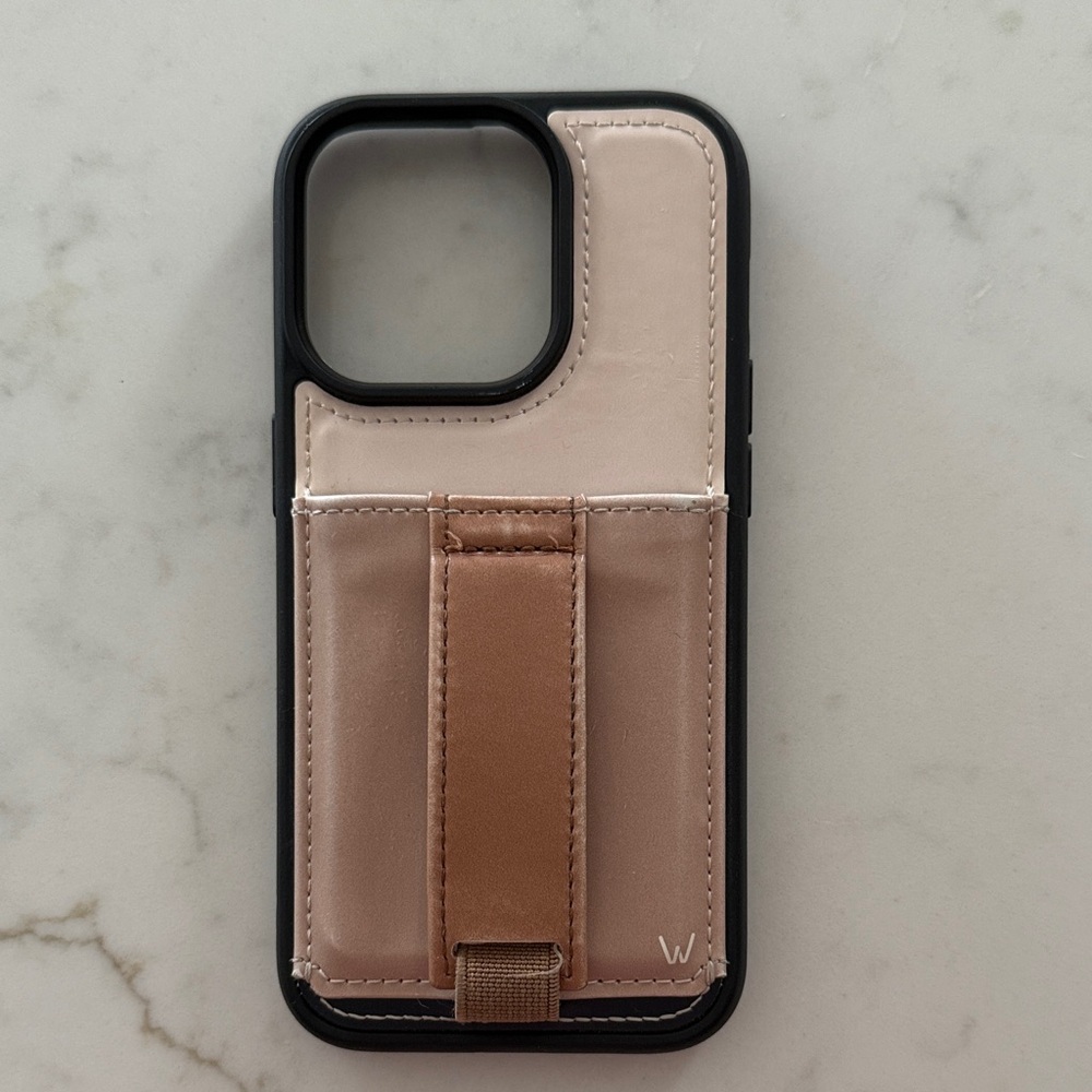 Stylish Leather Phone Case with Card Holder - Tan and Cream